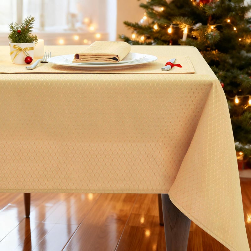 JUCFHY Christmas Jacquard Morrocan Rectangle Table Cloth Oil-Proof Spill-Proof and Water Resistance Washable Tablecloth,Decorative Fabric Table Cover for Outdoor and Indoor Use,60 x 104 Inch, Gold - Image 1